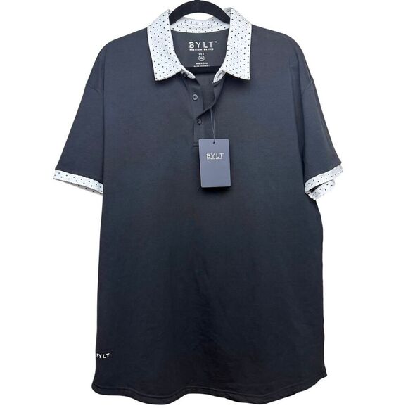 BYLT Lux Black Polo with Polka Dot Collar NWT Sz. XL - Picture 2 of 5